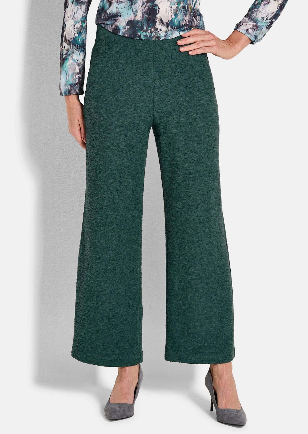 Große Größen Elegante Palazzohose VERA in Bouclé, Damen, grün, Größe: 44, Baumwolle/Polyester, Happy Size DE Women von GOLDNER