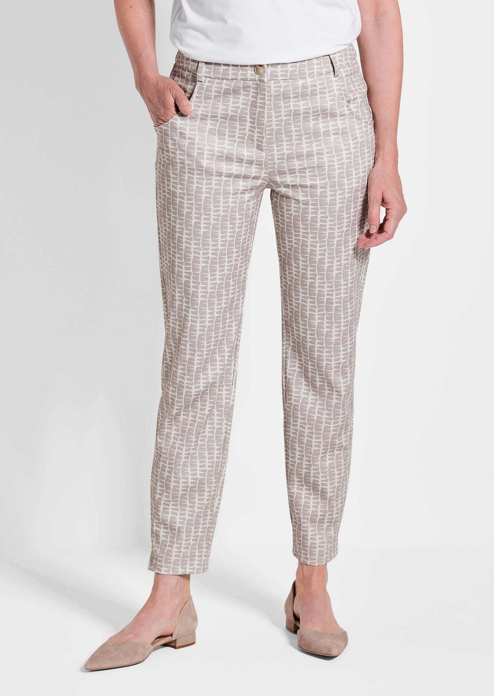 Große Größen Jerseyhose BELLA mit Print, Damen, grau, Größe: 54, Polyester/Elasthan, Happy Size DE Women von GOLDNER