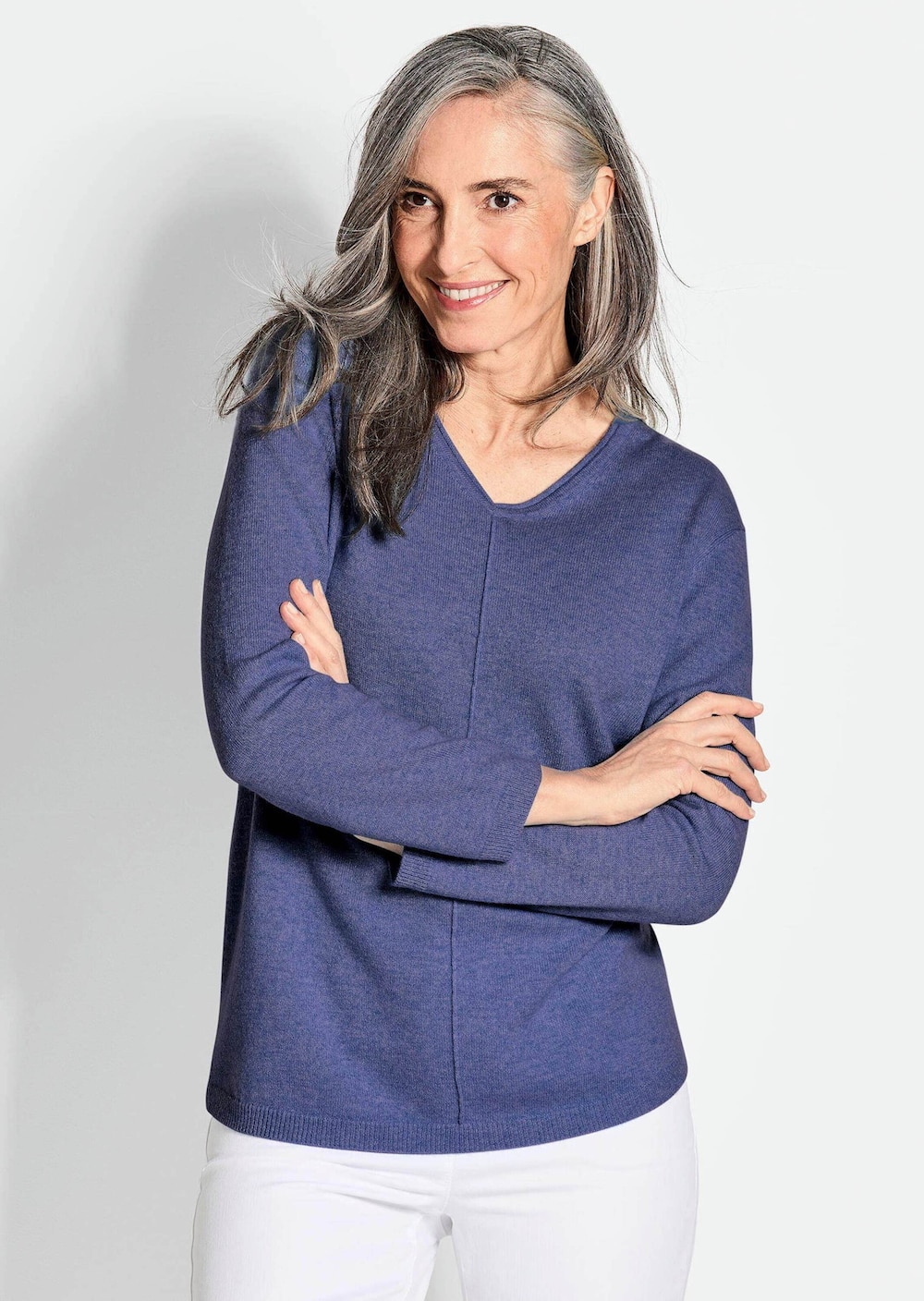 Große Größen Basicpullover mit V-Ausschnitt, Damen, grau, Größe: 50, Wolle, Happy Size DE Women Große Größen Basicpullover mit V-Ausschnitt, Damen, grau, Größe: 50, Wolle, Happy Size DE Women von GOLDNER