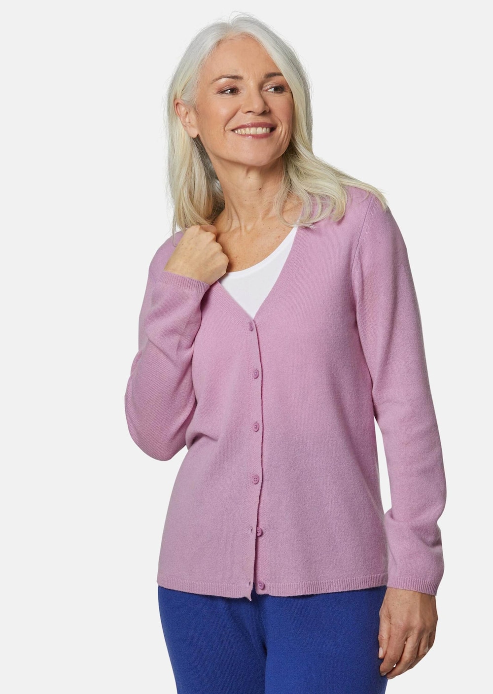 Große Größen Kaschmirstrickjacke mit V-Ausschnitt, Damen, lila, Größe: 22, Wolle, Happy Size DE Women von GOLDNER