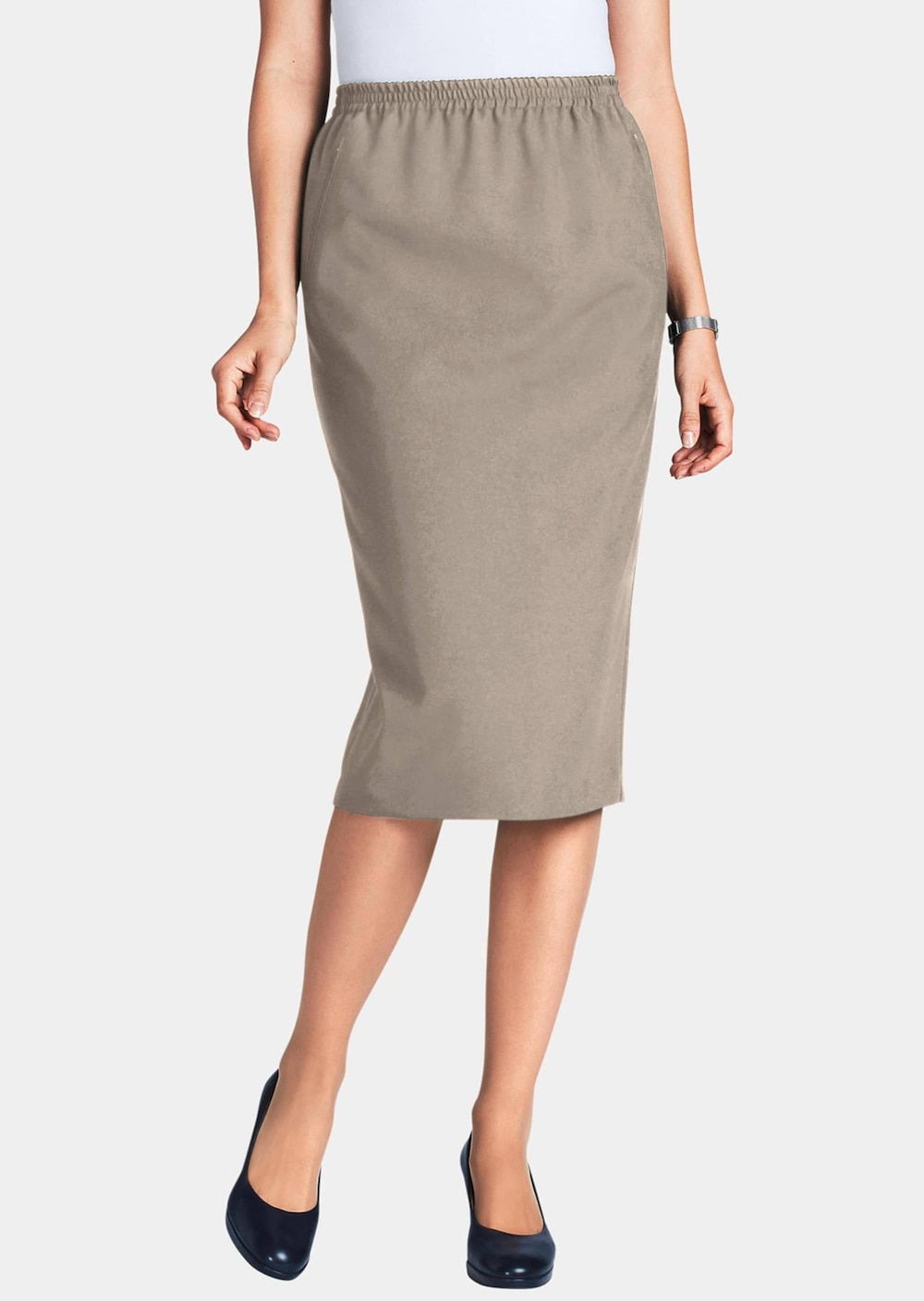 Große Größen Knitterfreier Reiseschlupfrock, Damen, braun, Größe: 46, Polyester, Happy Size DE Women von GOLDNER