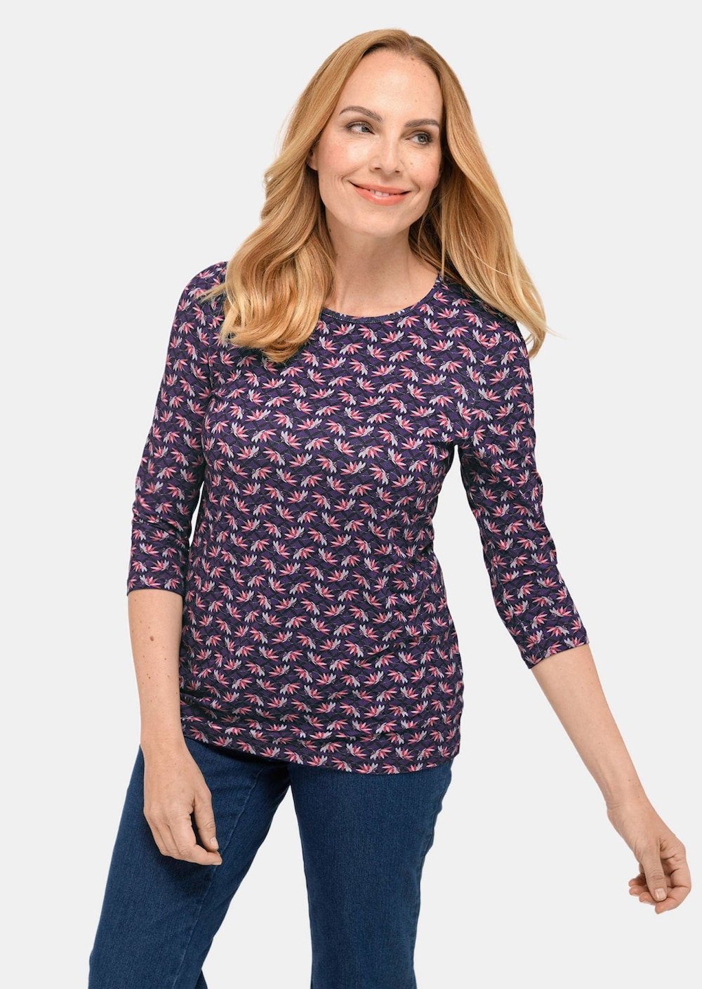Große Größen Kombinierfreundlich gemustertes Shirt, Damen, grau, Größe: 44, Viskose, Happy Size DE Women von GOLDNER