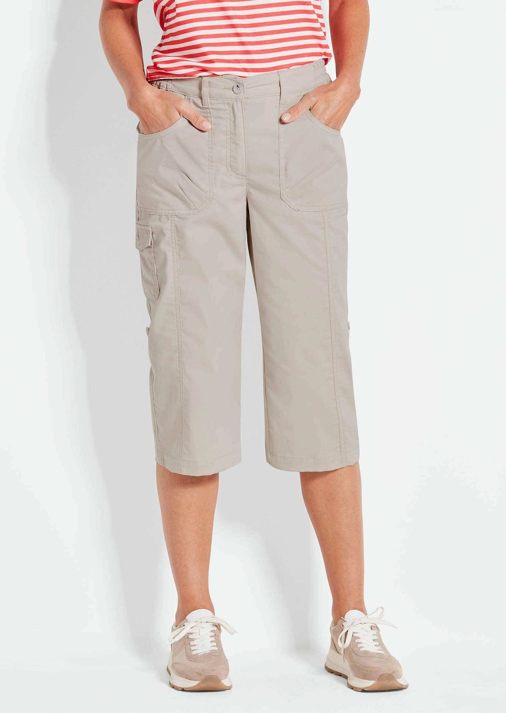 Große Größen Krempelbare Capri-Hose mit Funktion, Damen, beige, Größe: 22, Baumwolle/Polyester, Happy Size DE Women von GOLDNER