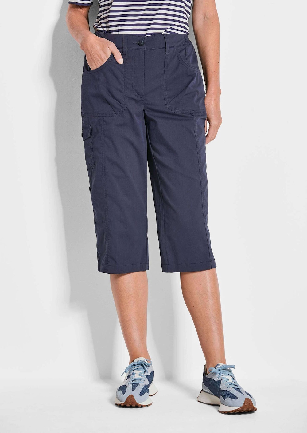 Große Größen Krempelbare Capri-Hose mit Funktion, Damen, grau, Größe: 42, Baumwolle/Polyester, Happy Size DE Women von GOLDNER
