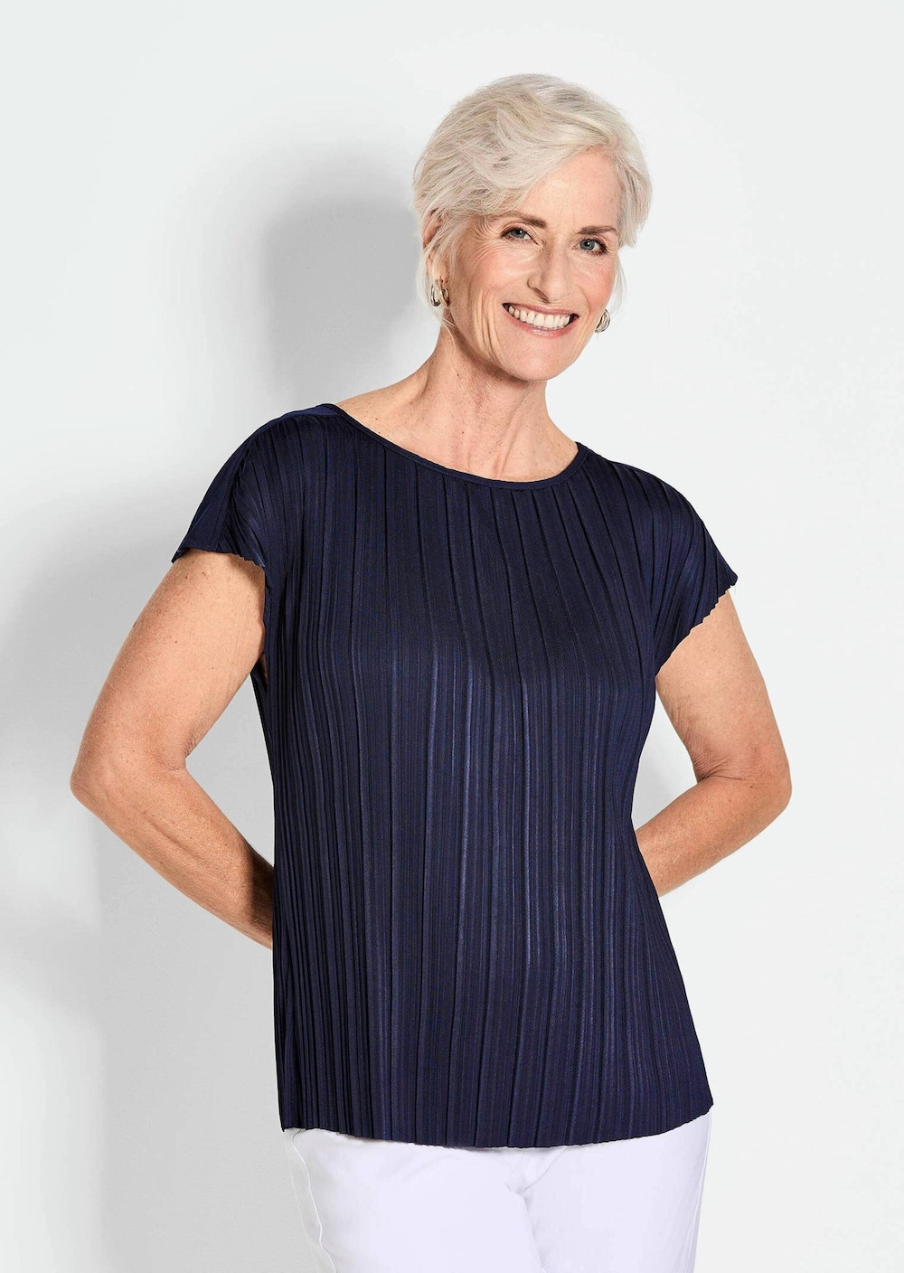 Große Größen Kurzarm-Oberteil mit U-Boot-Ausschnitt, Damen, grau, Größe: 46, Polyester, Happy Size DE Women von GOLDNER