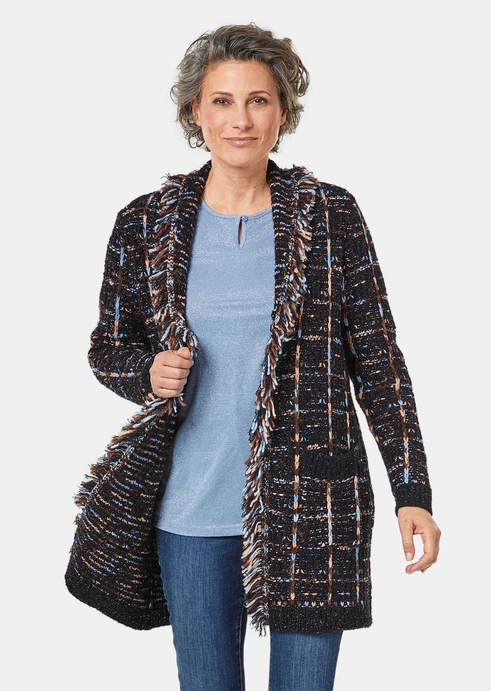 Große Größen Kurzgröße - Fransenstrickjacke, Damen, grau, Größe: 23, Synthetische Fasern/Polyester, Happy Size DE Women von GOLDNER