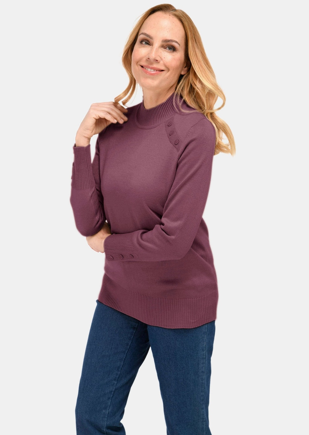 Große Größen Kurzgröße - Pflegeleichter Pullover mit Stehbundkragen, Damen, rosa, Größe: 23, Synthetische Fasern, Happy Size DE Women von GOLDNER
