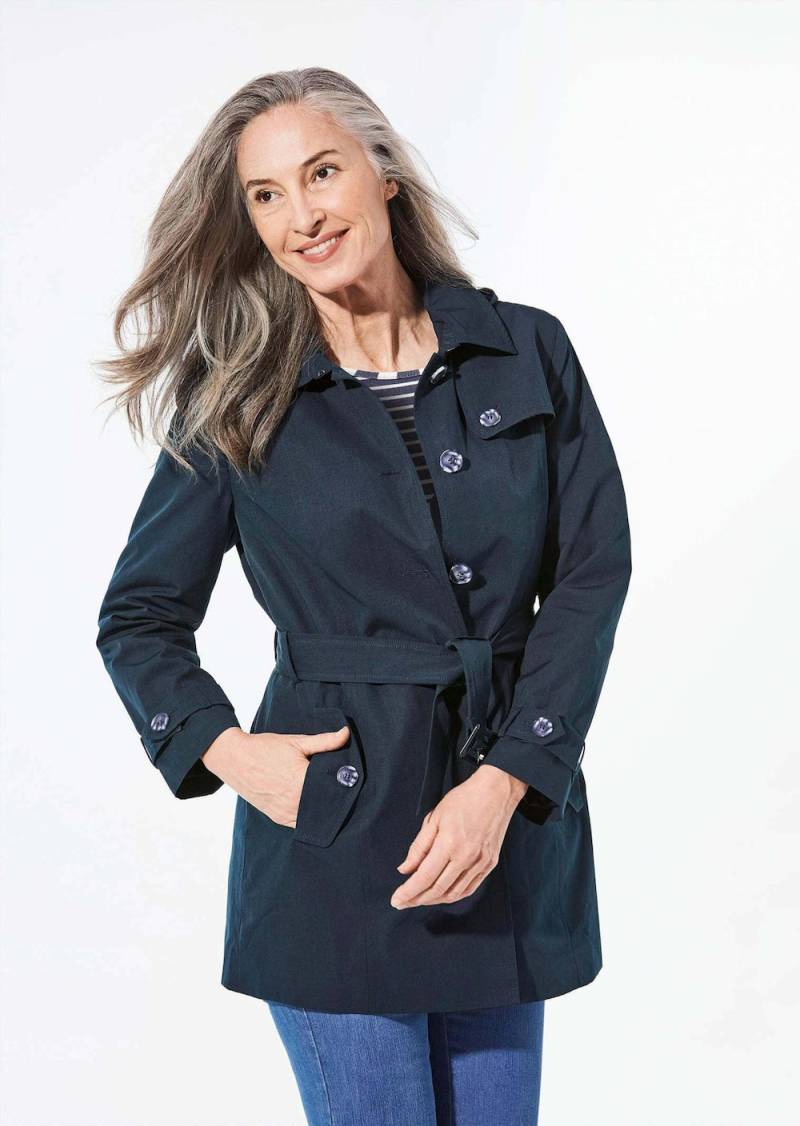 Große Größen Kurzmantel im Trenchcoat-Stil, Damen, grau, Größe: 42, Polyester/Baumwolle, Happy Size DE Women von GOLDNER