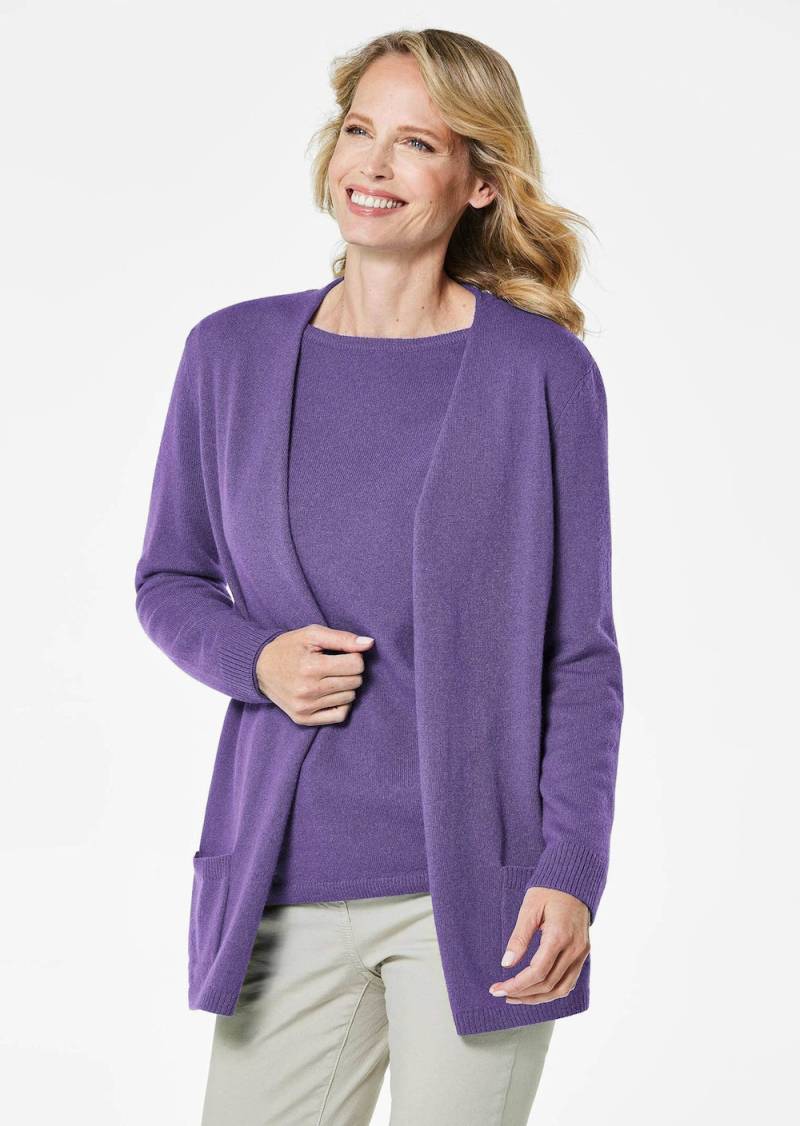 Große Größen Langarm Feinstrick-Cardigan, Damen, lila, Größe: 21, Wolle, Happy Size DE Women von GOLDNER