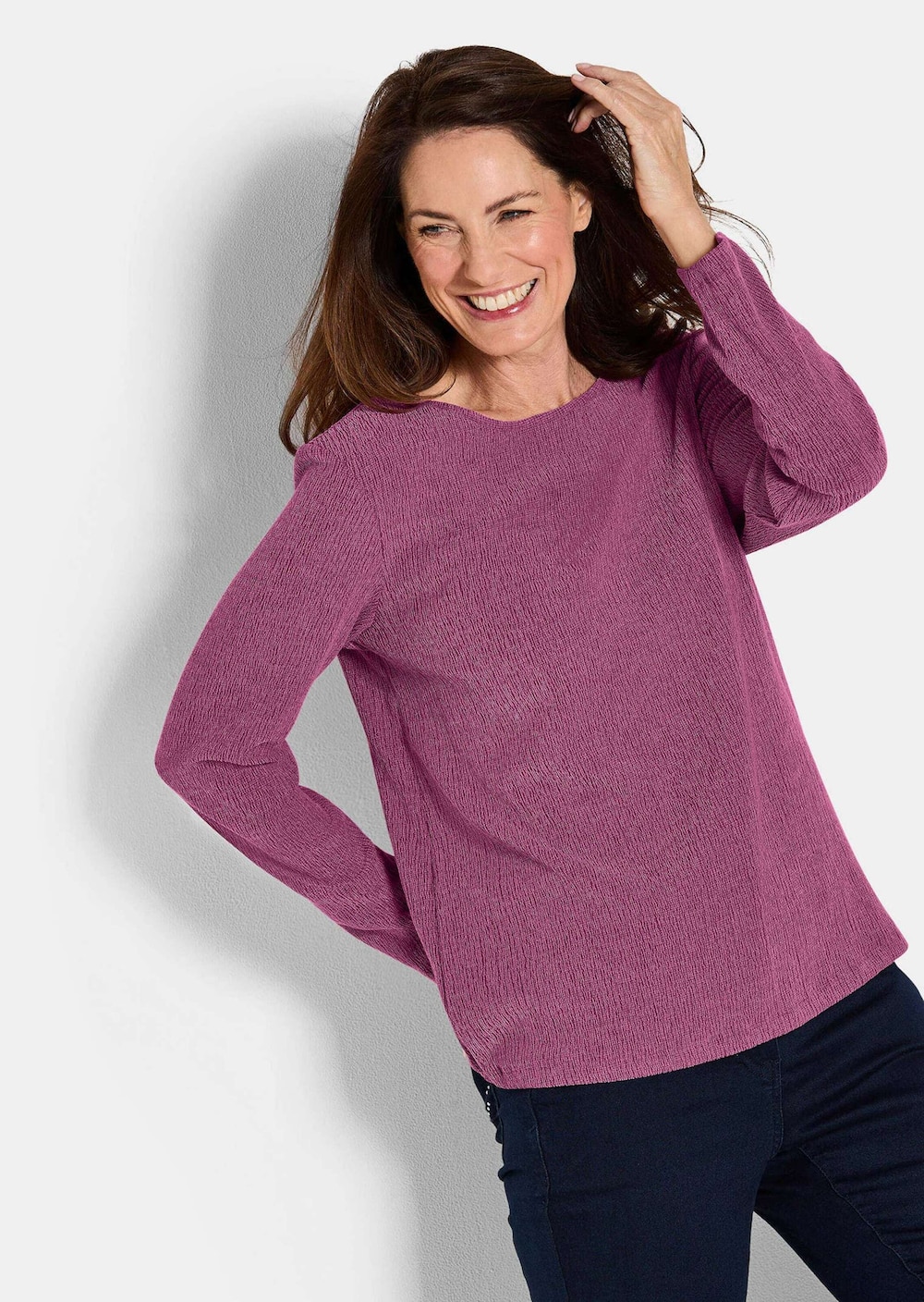 Große Größen Langarm Melange Jersey-Oberteil, Damen, rosa, Größe: 25, Polyester/Viskose, Happy Size DE Women von GOLDNER