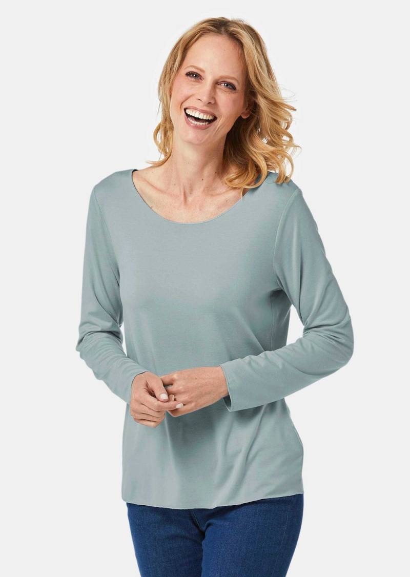 Große Größen Langarmshirt mit tonaler Zierkante, Damen, grün, Größe: 24, Viskose/Elasthan, Happy Size DE Women von GOLDNER