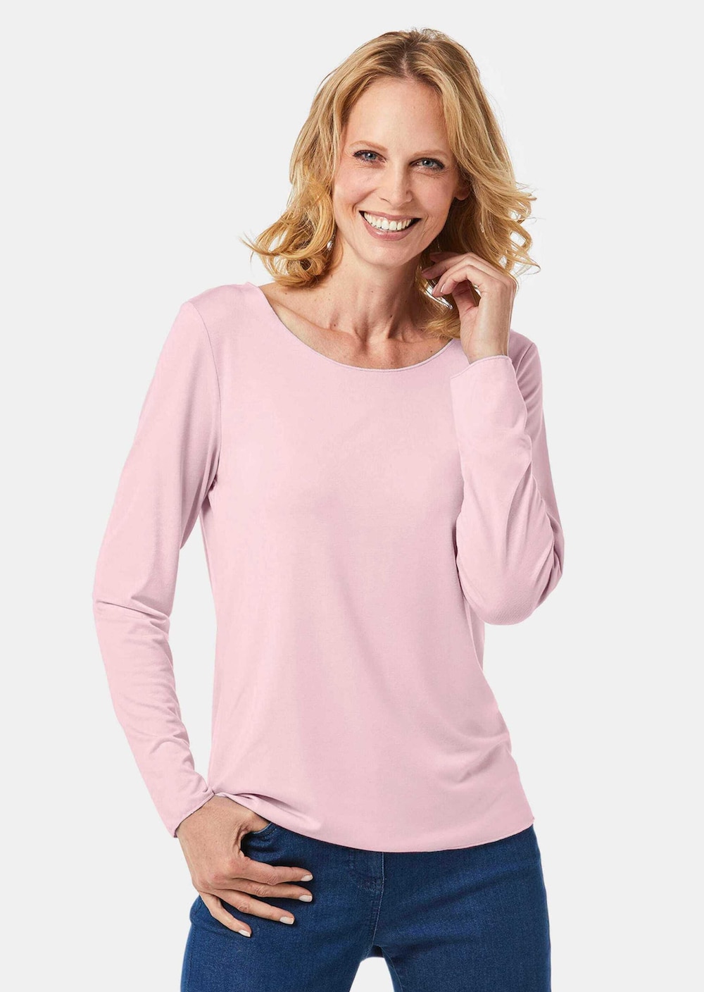 Große Größen Langarmshirt mit tonaler Zierkante, Damen, rot, Größe: 21, Viskose/Elasthan, Happy Size DE Women von GOLDNER