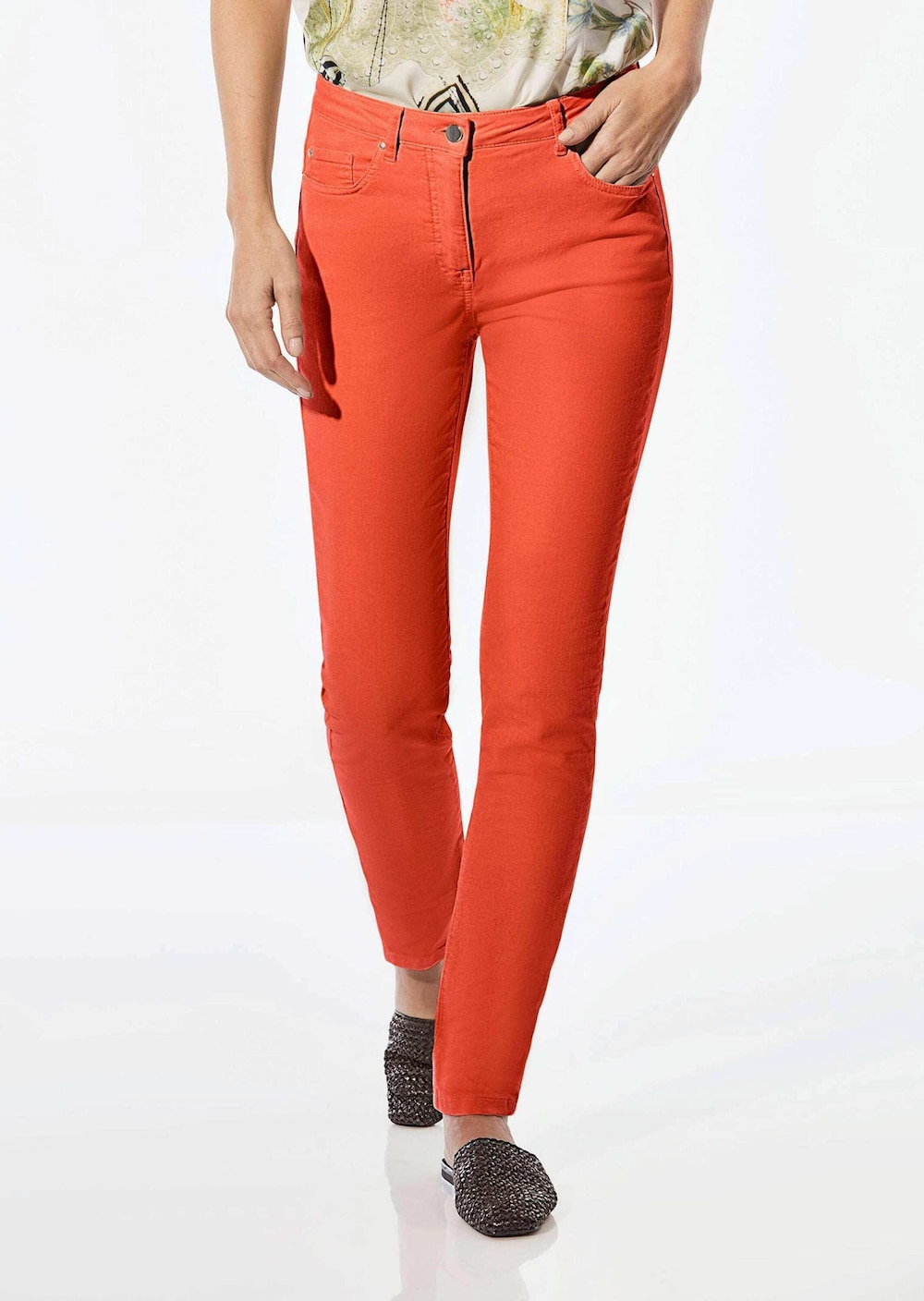 Große Größen Lange Freizeithose BELLA mit Formbund, Damen, orange, Größe: 42, Baumwolle/Polyester, Happy Size DE Women von GOLDNER
