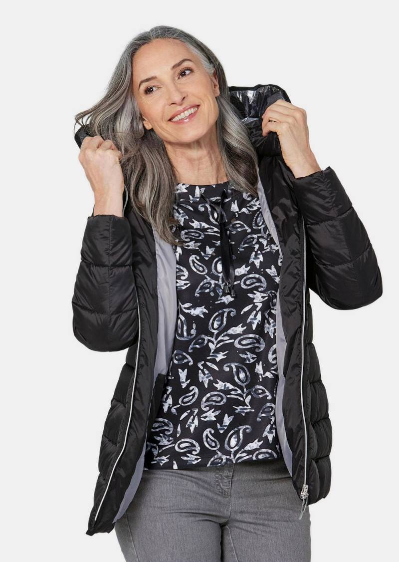 Große Größen Lange Steppjacke mit Kapuze, Damen, schwarz, Größe: 21, Polyester/Synthetische Fasern, Happy Size DE Women von GOLDNER
