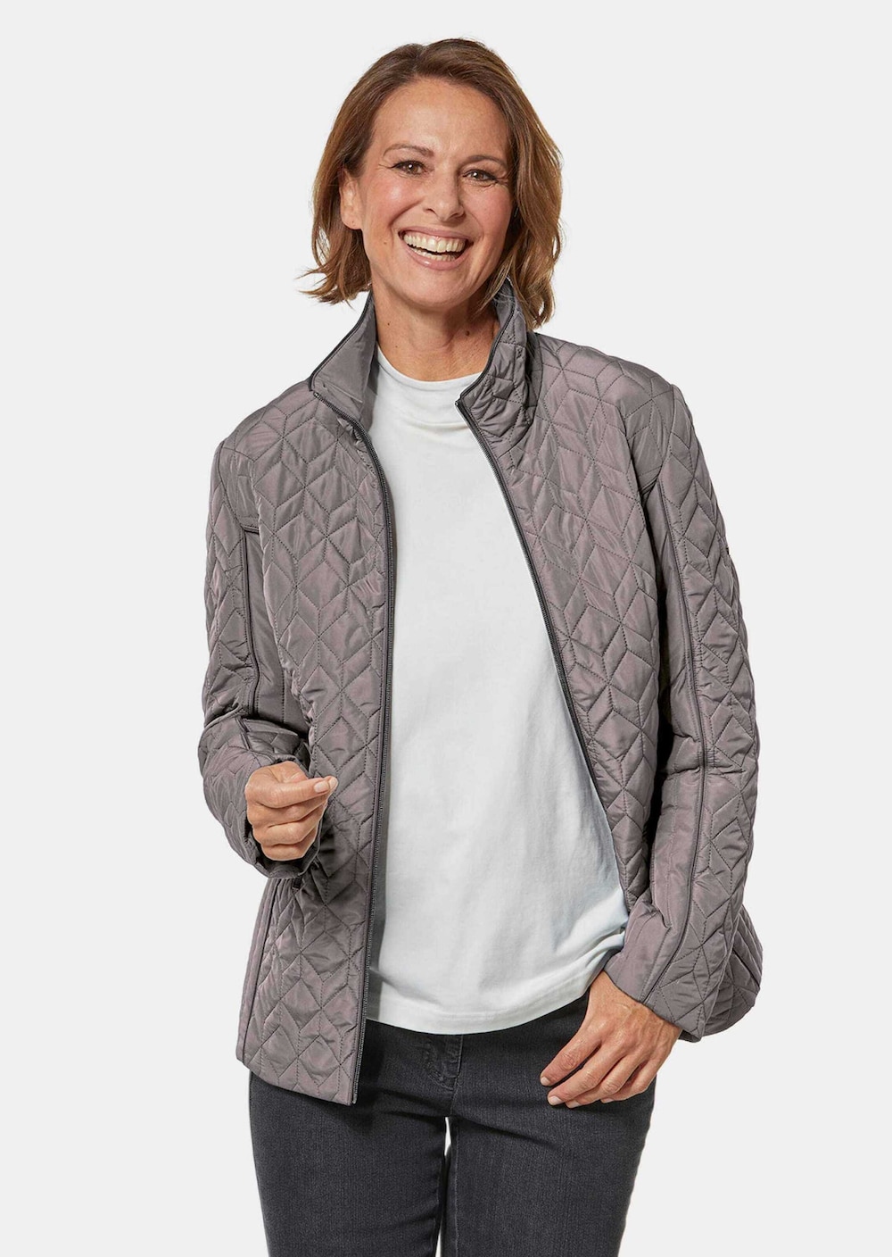 Große Größen Leicht wattierte Steppjacke, Damen, grau, Größe: 46, Polyester, Happy Size DE Women von GOLDNER