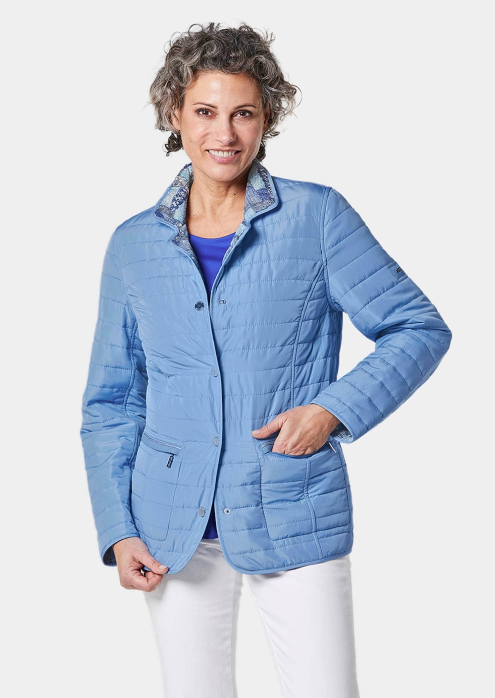 Große Größen Leichte Druck-Steppjacke zum wenden, Damen, türkis, Größe: 44, Polyester, Happy Size DE Women von GOLDNER