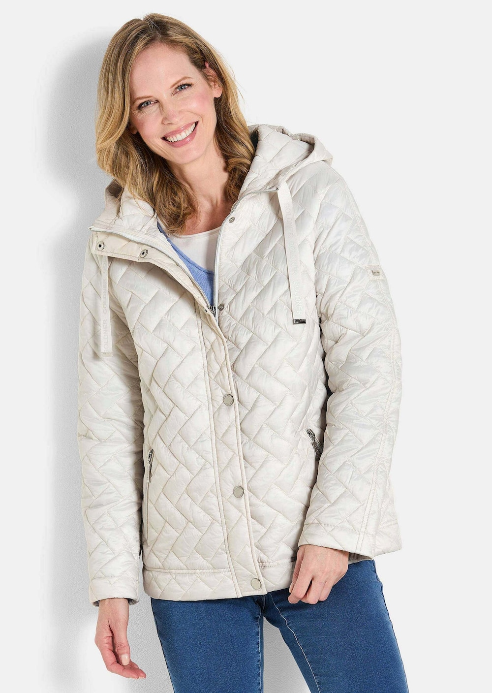 Große Größen Leichte Steppjacke mit Kapuze, Damen, grau, Größe: 54, Polyester/Synthetische Fasern, Happy Size DE Women von GOLDNER