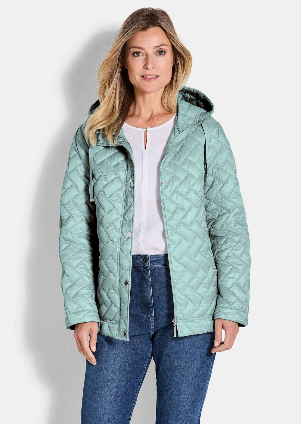 Große Größen Leichte Steppjacke mit Kapuze, Damen, grün, Größe: 48, Polyester/Synthetische Fasern, Happy Size DE Women von GOLDNER