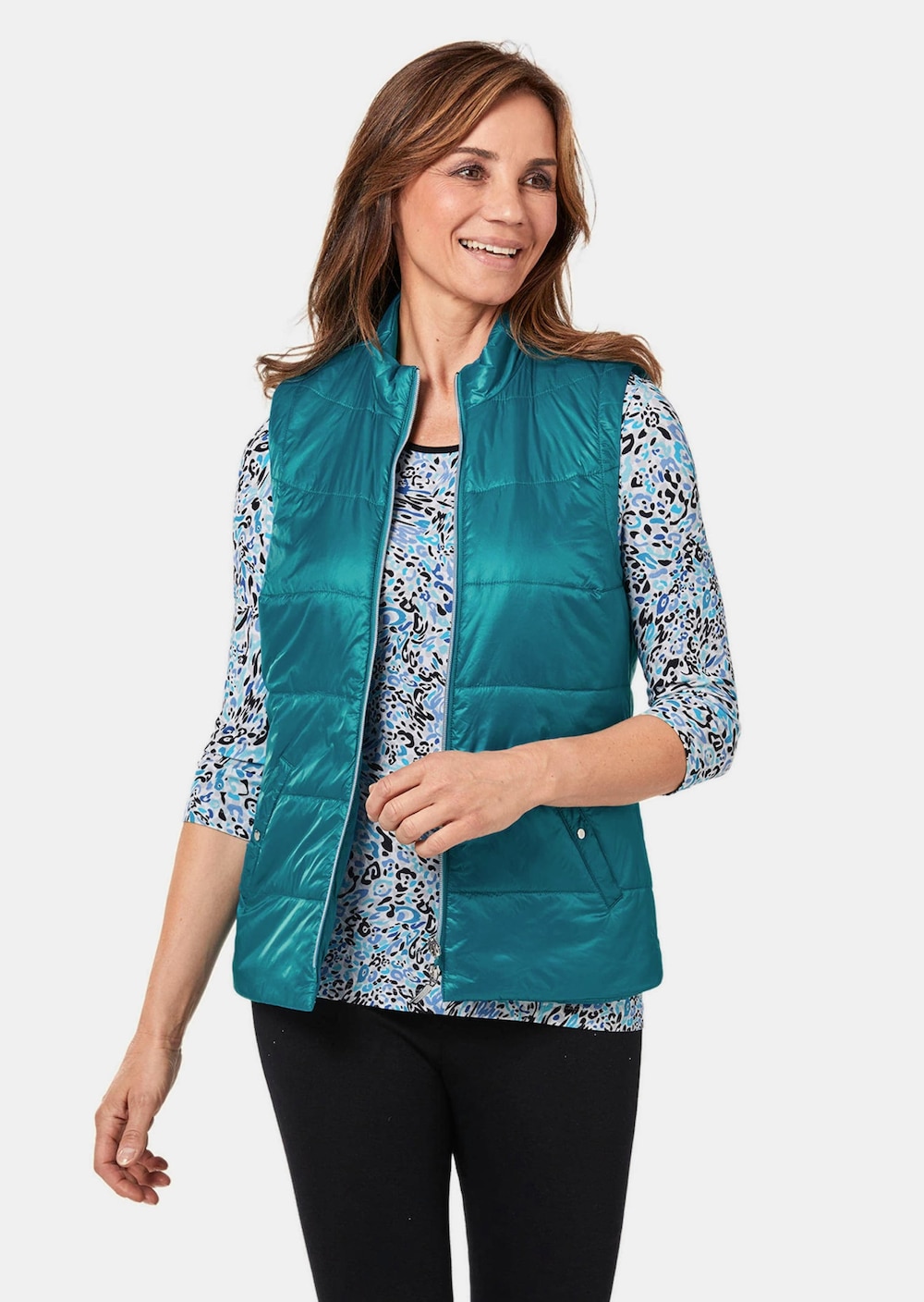 Große Größen Leichte Steppweste mit Stehkragen, Damen, türkis, Größe: 22, Polyester/Synthetische Fasern, Happy Size DE Women von GOLDNER