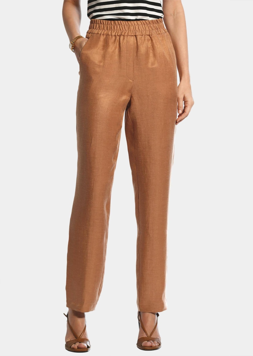 Große Größen Luftige Leinenhose Louisa, Damen, braun, Größe: 54, Leinen/Synthetische Fasern, Happy Size DE Women von GOLDNER