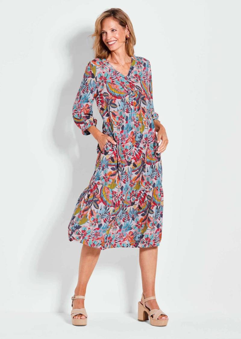 Große Größen Midikleid mit Allover-Print und V-Ausschnitt, Damen, grau, Größe: 54, Viskose, Happy Size DE Women von GOLDNER