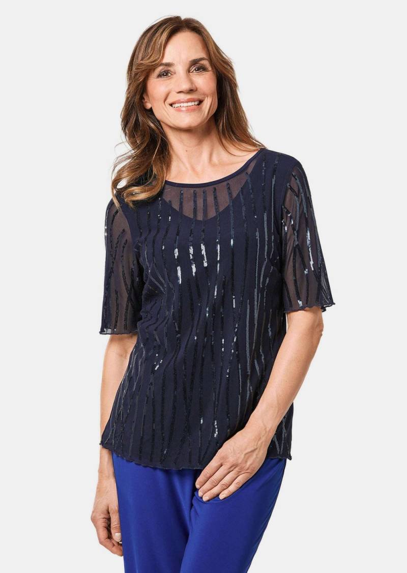 Große Größen Mit funkelnden Pailletten besetztes Mesh-Shirt, Damen, grau, Größe: 52, Polyester/Synthetische Fasern/Elasthan, Happy Size DE Women von GOLDNER