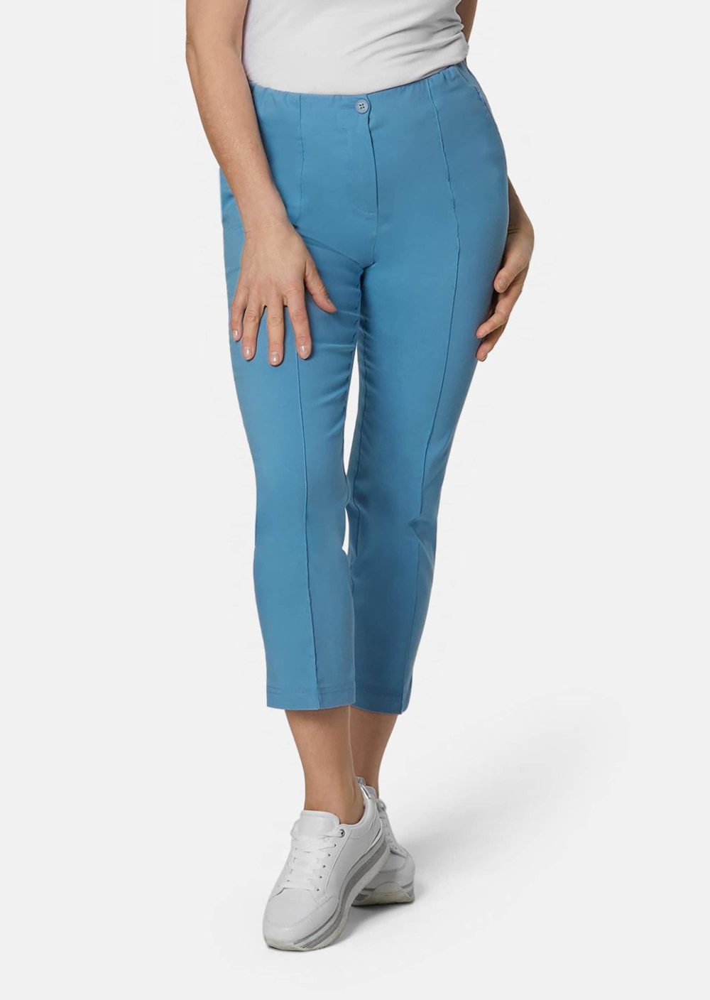 Große Größen Moderne Hose mit streckenden Biesen, Damen, blau, Größe: 50, Baumwolle/Synthetische Fasern, Happy Size DE Women von GOLDNER