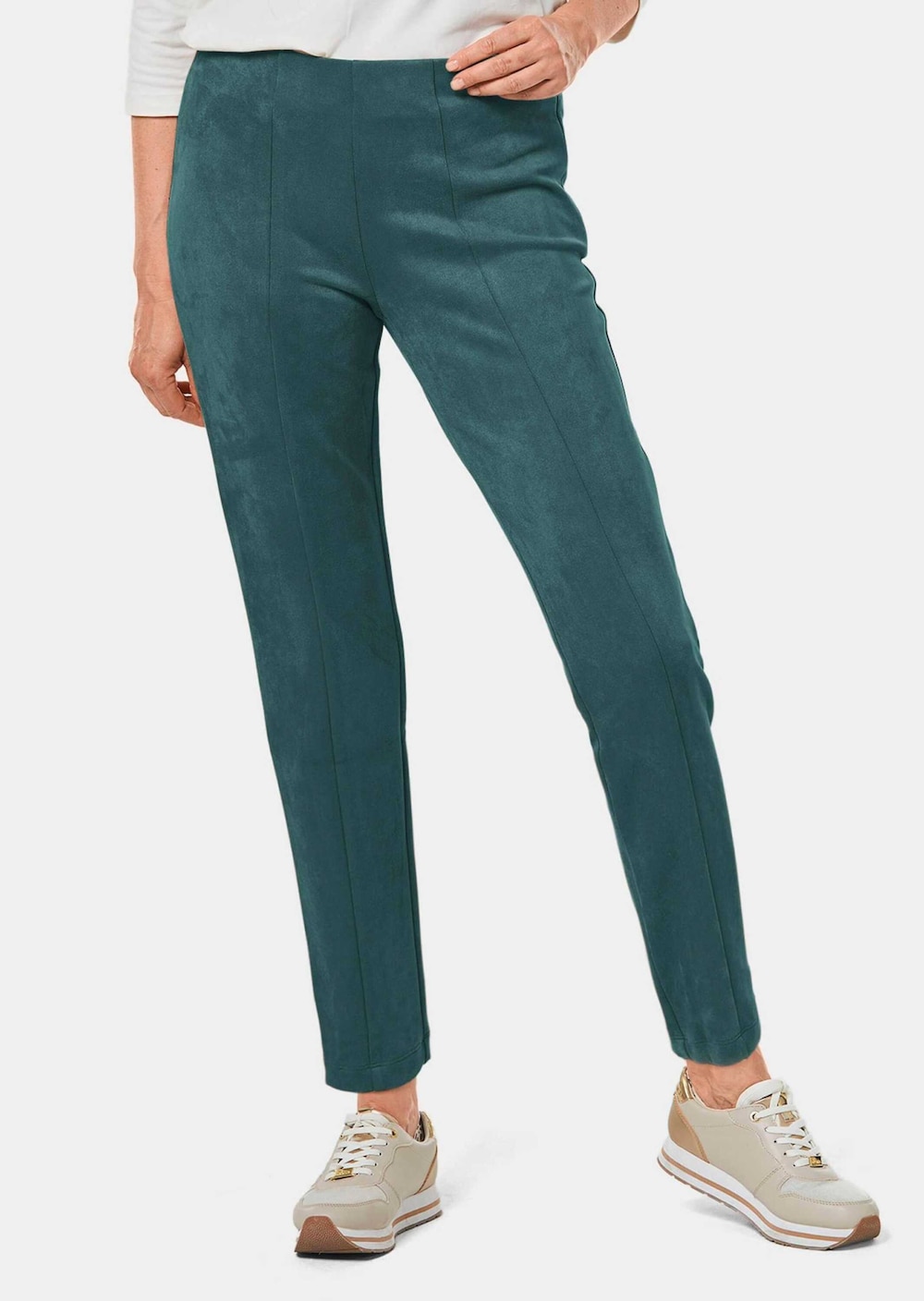 Große Größen Moderne Leggings in trendigem Velourslederimitat, Damen, grün, Größe: 50, Polyester, Happy Size DE Women von GOLDNER