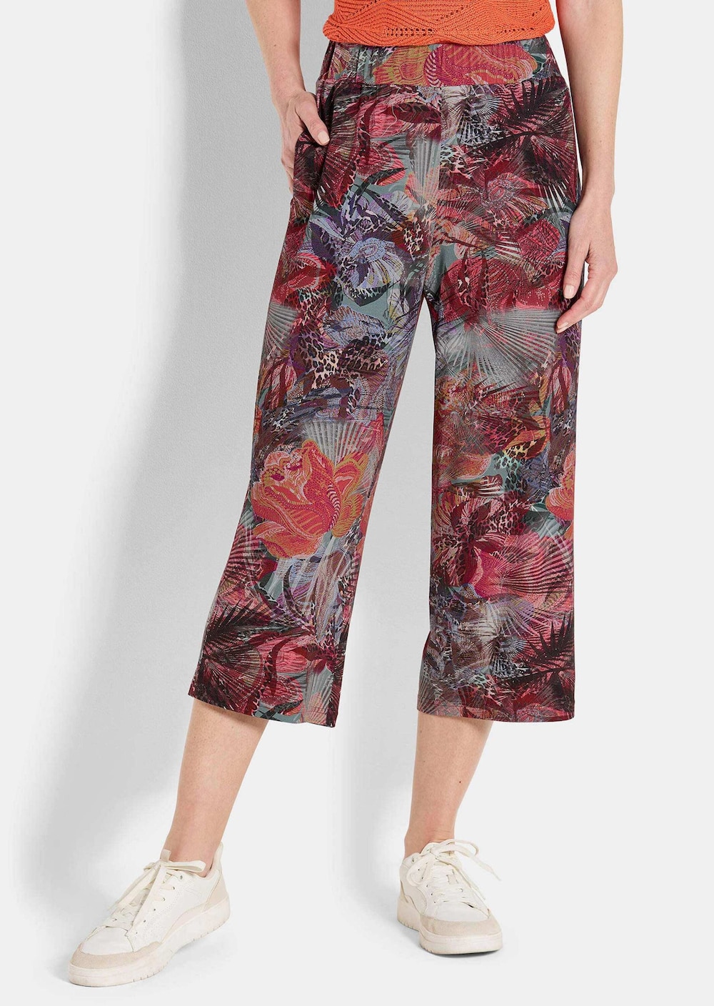 Große Größen Moderne Printhose mit floralem Muster, Damen, braun, Größe: 48, Viskose, Happy Size DE Women von GOLDNER