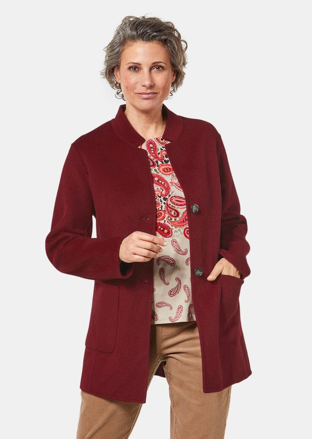 Große Größen Moderner Kurzmantel mit Wollanteil, Damen, rot, Größe: 48, Polyester/Wolle, Happy Size DE Women von GOLDNER