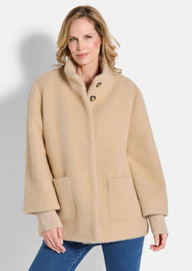 Große Größen Flauschiger Kurzmantel mit Stehkragen, Damen, braun, Größe: 46, Polyester/Synthetische Fasern, Happy Size DE Women von GOLDNER