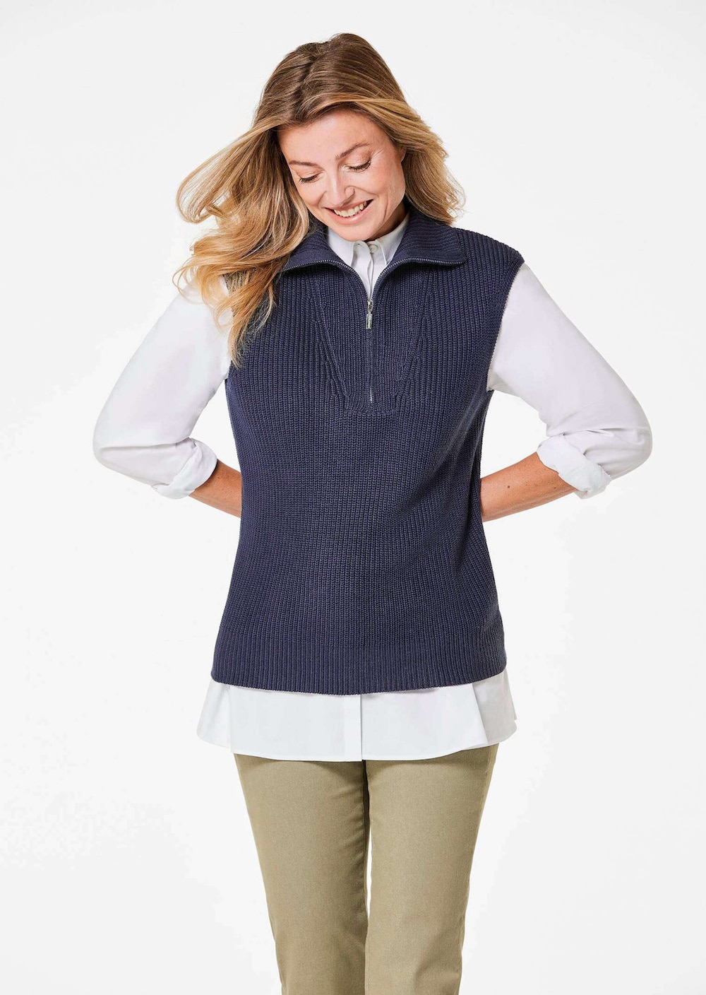 Große Größen Modischer Pullunder mit Troyerkragen, Damen, grau, Größe: 50, Baumwolle/Synthetische Fasern, Happy Size DE Women von GOLDNER