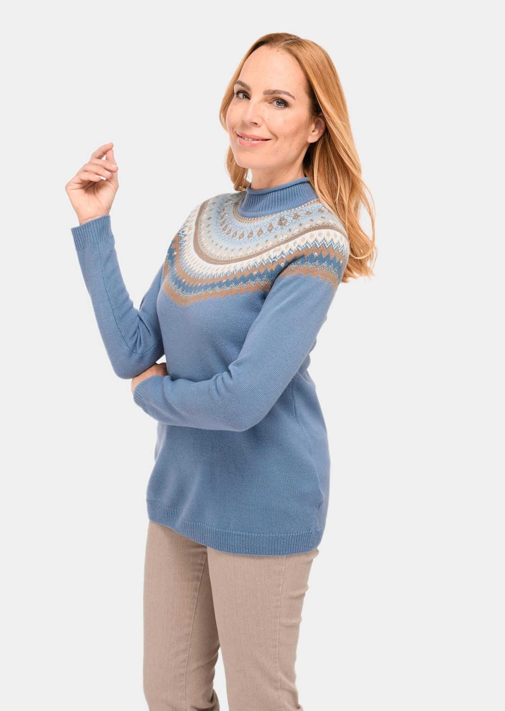 Große Größen Norweger-Pullover mit Schurwolle, Damen, blau, Größe: 23, Synthetische Fasern/Wolle, Happy Size DE Women von GOLDNER