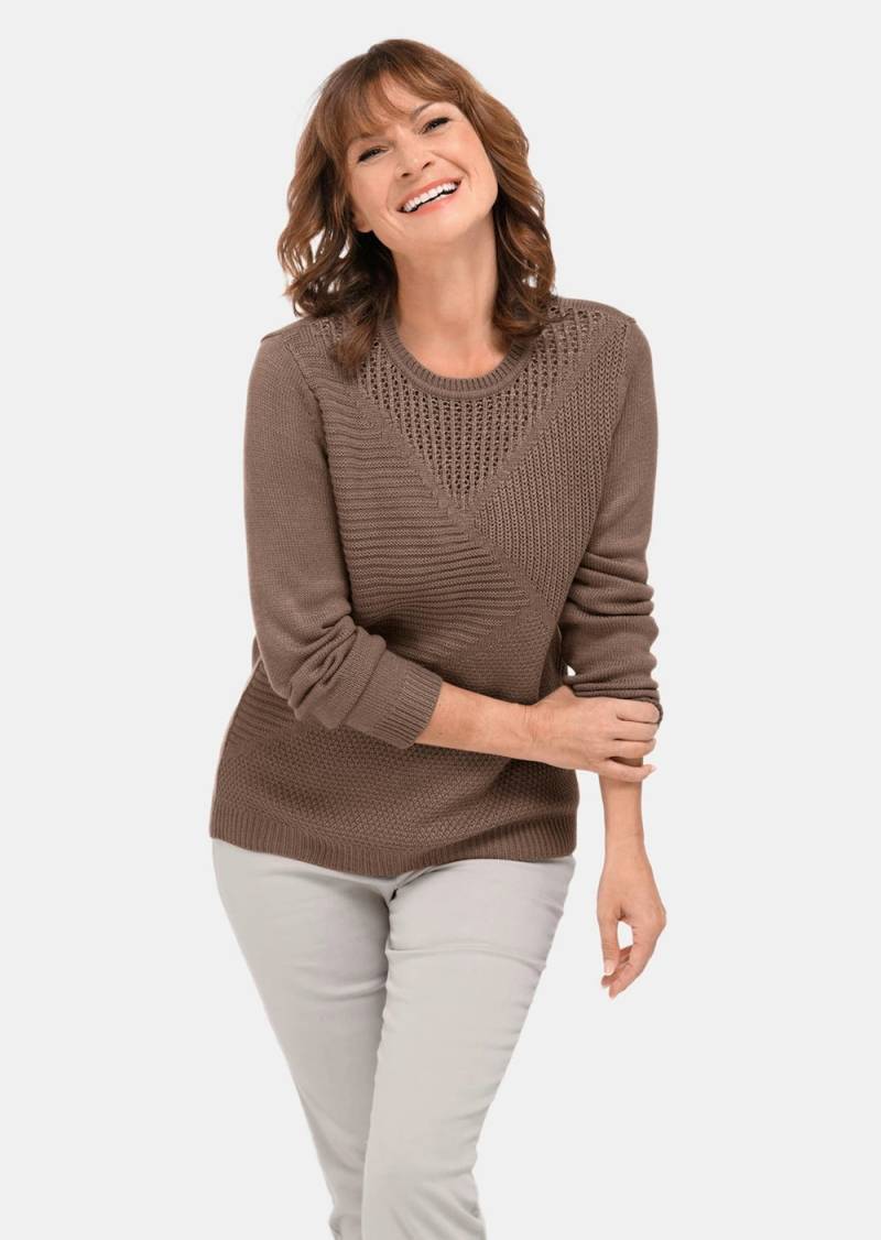 Große Größen Pflegeleichter Pullover in hochwertiger Rippenstruktur, Damen, braun, Größe: 42, Synthetische Fasern/Baumwolle, Happy Size DE Women von GOLDNER