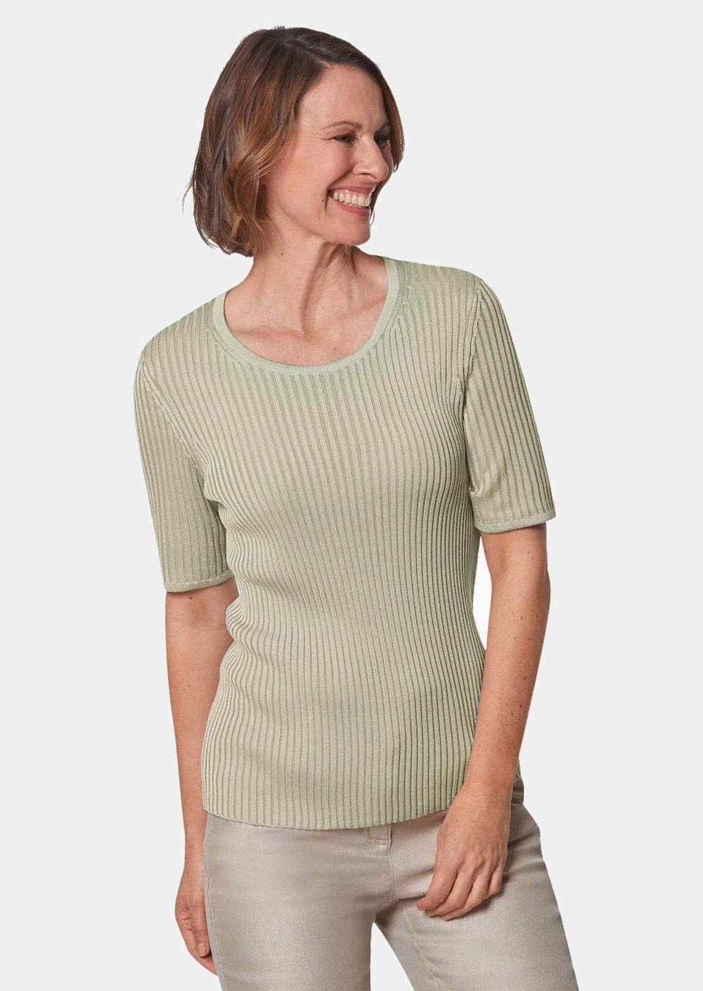 Große Größen Pflegeleichter Pullover in hochwertiger Rippenstruktur, Damen, grün, Größe: 52, Synthetische Fasern/Polyester, Happy Size DE Women von GOLDNER