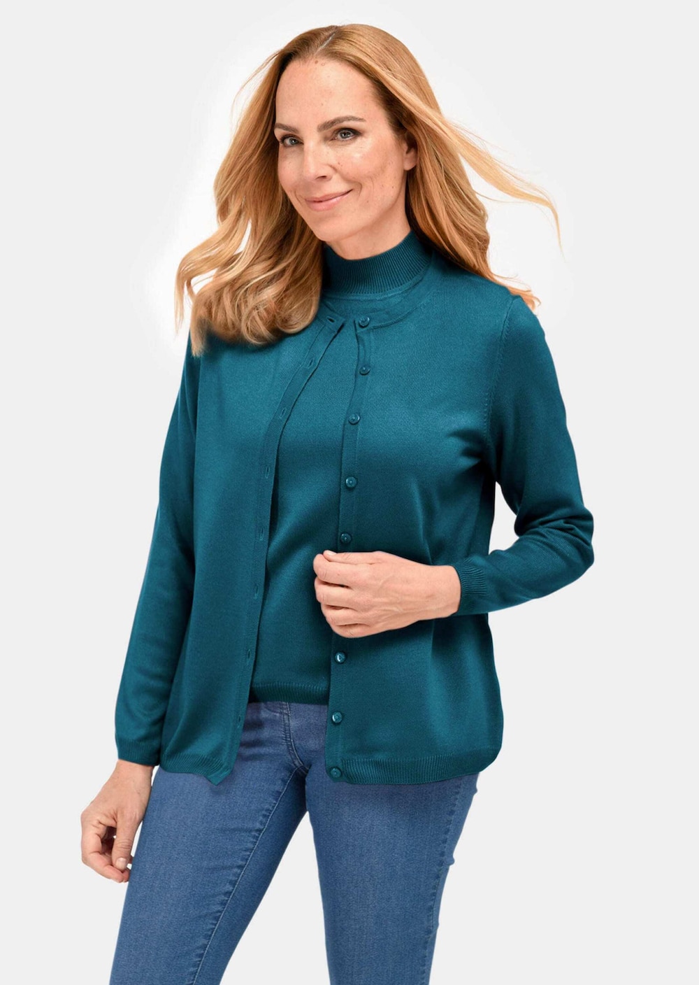 Große Größen Pflegeleichtes Basic-Strickset, Damen, türkis, Größe: 44, Synthetische Fasern, Happy Size DE Women von GOLDNER
