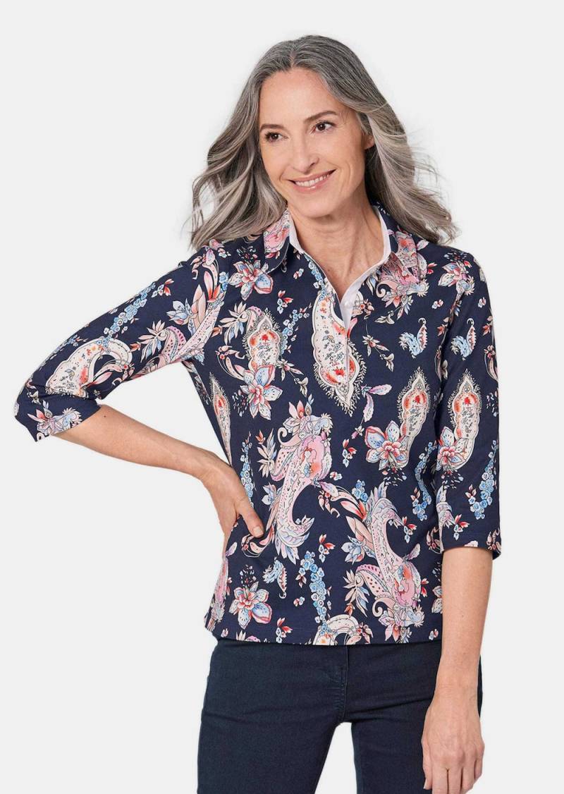 Große Größen Pikee-Druckpoloshirt, Damen, grau, Größe: 52, Baumwolle, Happy Size DE Women von GOLDNER