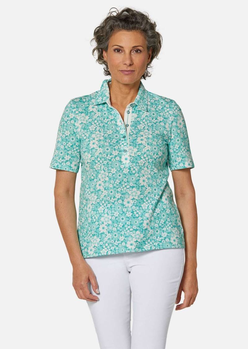 Große Größen Pikee-Druckpoloshirt, Damen, grün, Größe: 25, Baumwolle, Happy Size DE Women von GOLDNER