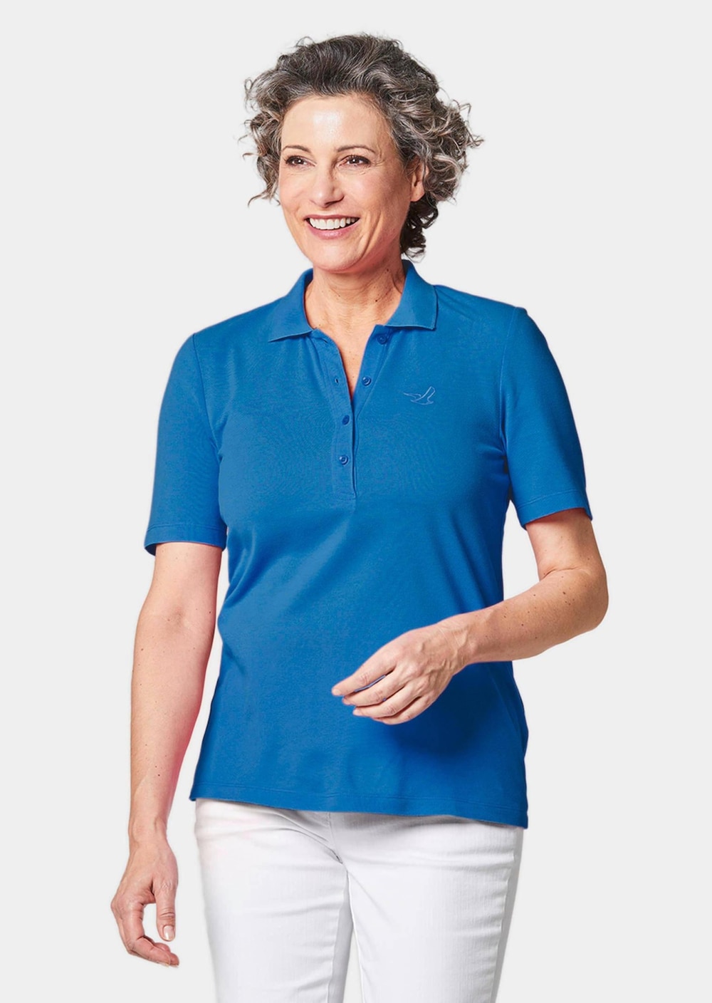 Große Größen Poloshirt in hochwertiger Pikee-Qualität, Damen, blau, Größe: 50, Baumwolle, Happy Size DE Women von GOLDNER