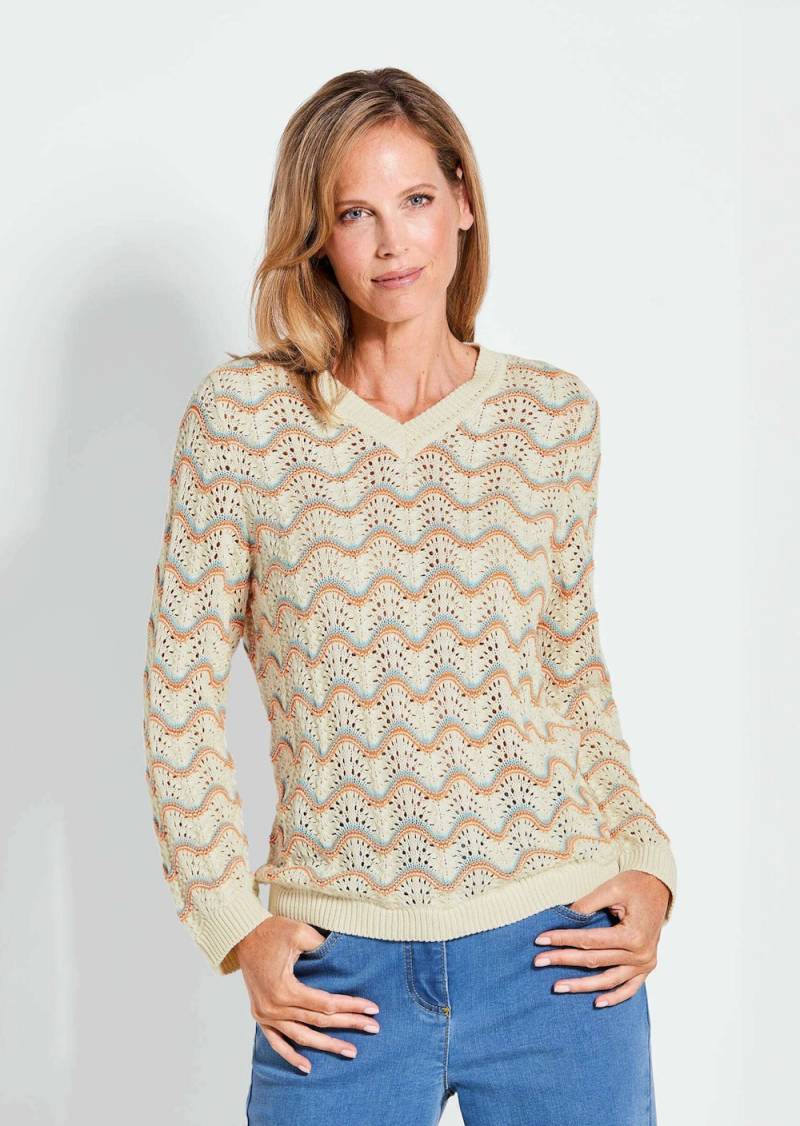 Große Größen Eleganter Ajour-Pullover, Damen, beige, Größe: 50, Baumwolle/Synthetische Fasern, Happy Size DE Women von GOLDNER