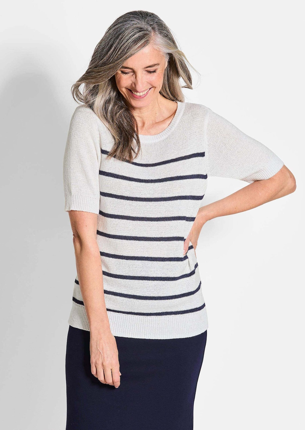 Große Größen Maritimer Pullover, Damen, weiß, Größe: 21, Synthetische Fasern/Baumwolle, Happy Size DE Women von GOLDNER