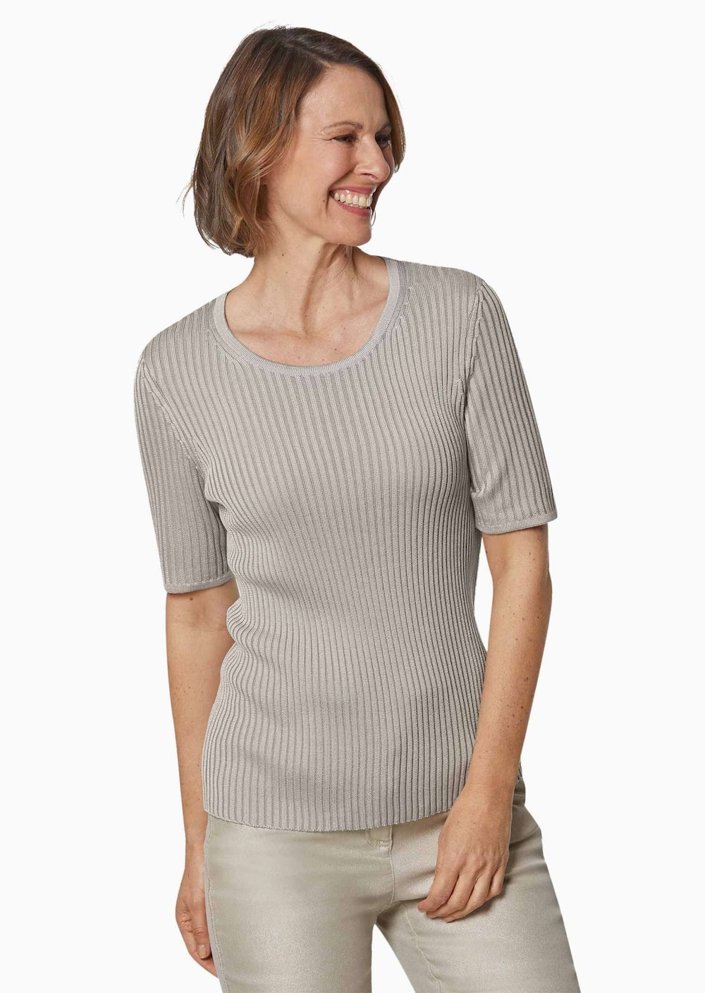 Große Größen Pullover in edler Rippenstruktur, Damen, braun, Größe: 25, Synthetische Fasern/Polyester, Happy Size DE Women von GOLDNER