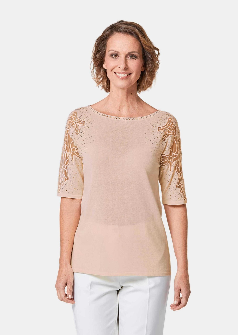Große Größen Pullover mit Spitzeneinsätzen und Glanzsteinchen, Damen, orange, Größe: 50, Polyester/Viskose/Synthetische Fasern, Happy Size DE Women Große Größen Pullover mit Spitzeneinsätzen und Glanzsteinchen, Damen, orange, Größe: 50, Polyester/Viskose/Synthetische Fasern, Happy Size DE Women von GOLDNER