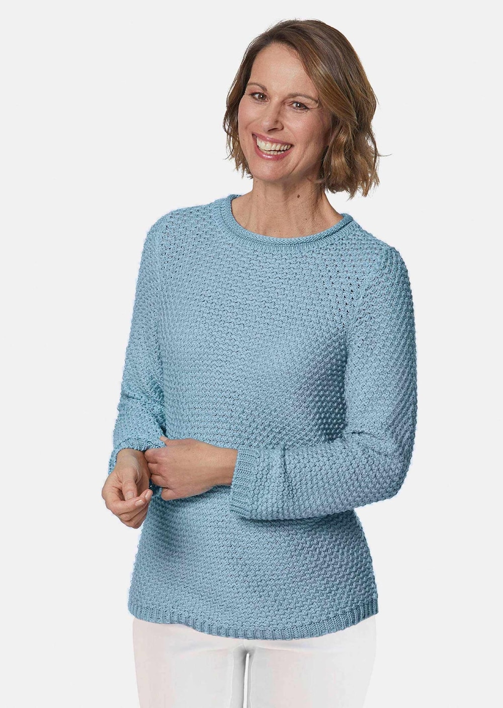 Große Größen Pullover mit schönem Ajourmuster, Damen, türkis, Größe: 24, Synthetische Fasern/Baumwolle, Happy Size DE Women von GOLDNER