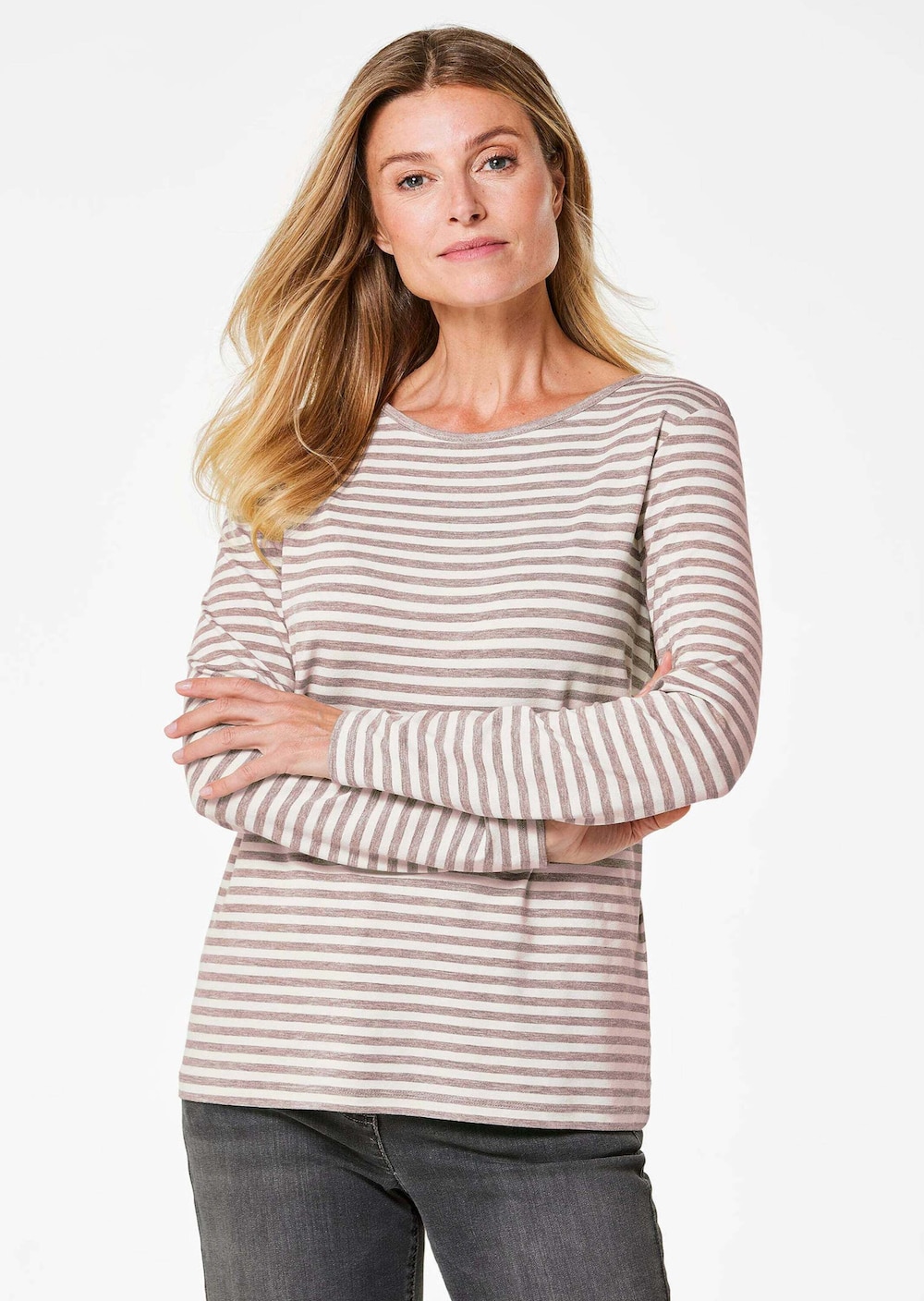 Große Größen Ringelshirt mit U-Boot-Ausschnitt, Damen, braun, Größe: 25, Viskose, Happy Size DE Women von GOLDNER