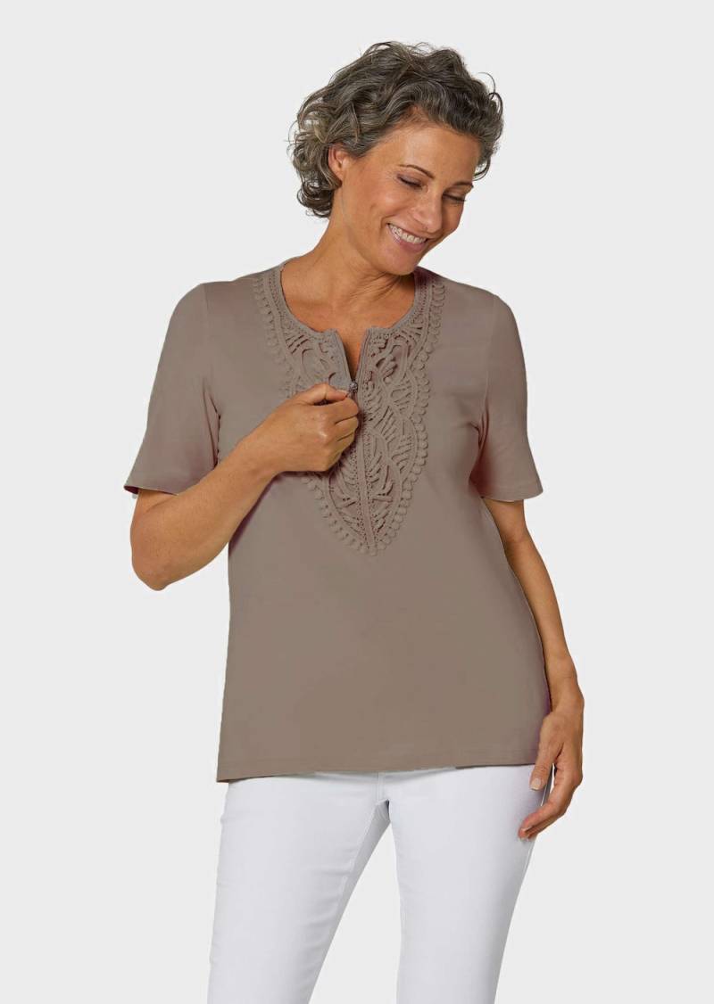 Große Größen Rundhalsshirt mit Häkelspitze, Damen, beige, Größe: 25, Baumwolle, Happy Size DE Women von GOLDNER