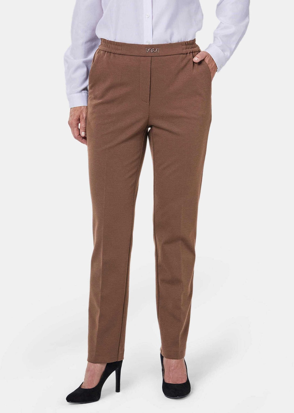 Große Größen Schlupfhose Martha in knitterarmer Flanelloptik, Damen, braun, Größe: 48, Polyester/Viskose, Happy Size DE Women von GOLDNER