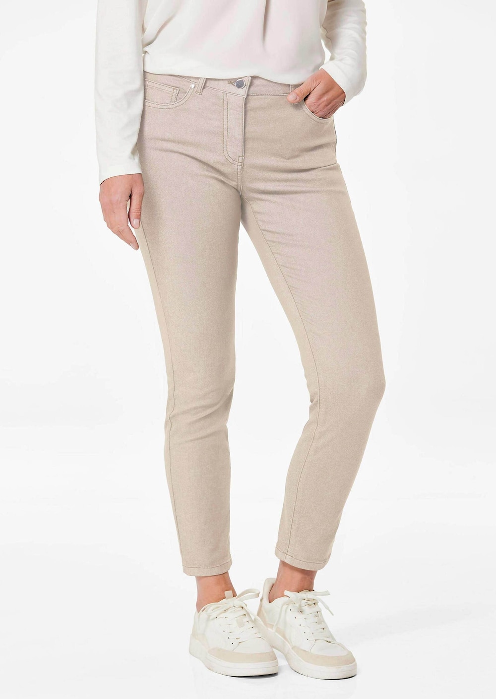 Große Größen Schmale Stretchhose BELLA, Damen, beige, Größe: 23, Baumwolle/Polyester, Happy Size DE Women von GOLDNER