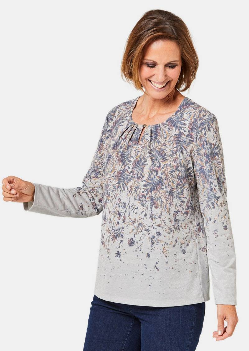 Große Größen Schönes Druckshirt mit aufwendigem Ausschnitt, Damen, lila, Größe: 54, Viskose, Happy Size DE Women von GOLDNER