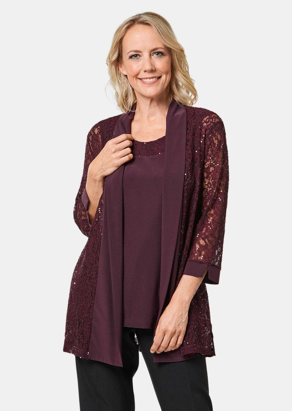 Große Größen Set aus glitzerndem Spitzenjäckchen und Top, Damen, rosa, Größe: 44, Polyester/Viskose, Happy Size DE Women Große Größen Set aus glitzerndem Spitzenjäckchen und Top, Damen, rosa, Größe: 44, Polyester/Viskose, Happy Size DE Women von GOLDNER